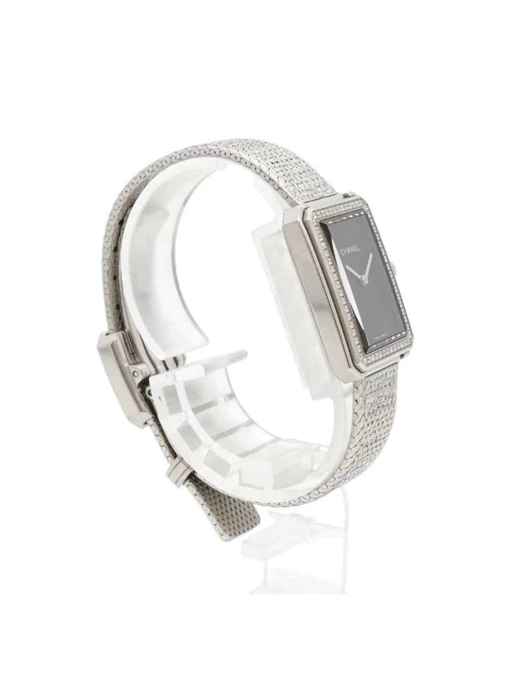 Chanel Boyfriend Tweed Diamond Bezel Black Dial Watch